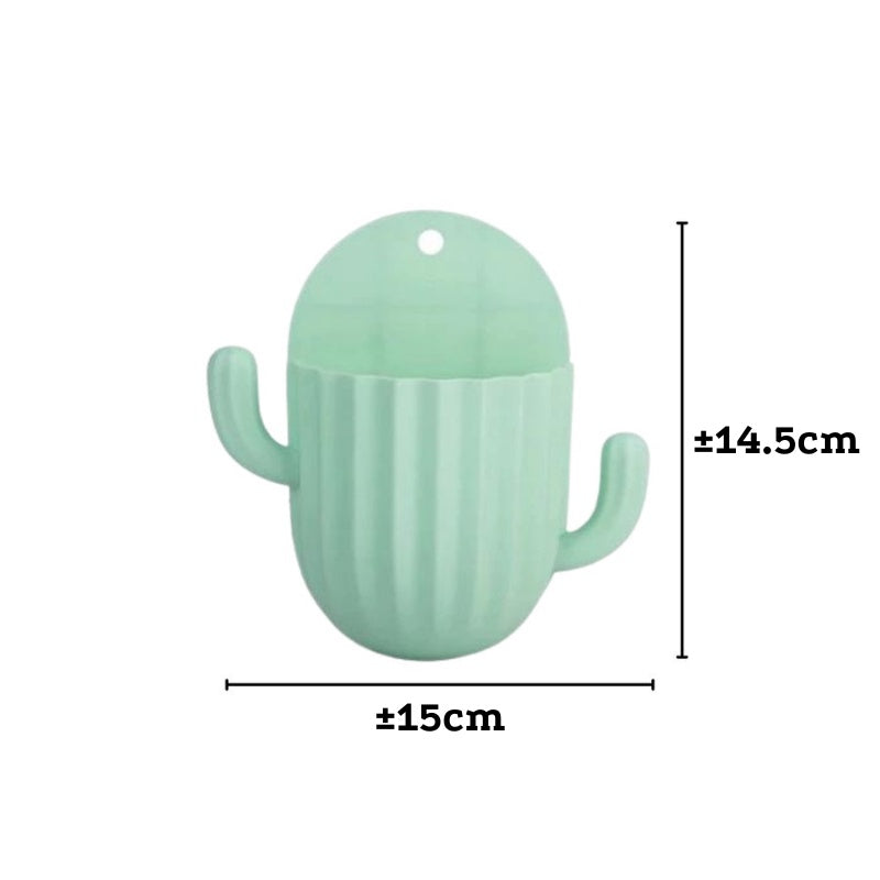 Rak Tempel Dinding Bentuk Kaktus 2In1 / Hook Tempat Penyimpanan Gantung Alat Cukur Karet Kuncir Kain Lap Kunci / Wall Mounted Storage Rack Cactus / Holder Tempat Sikat Gigi Remote AC TV Pasang Tembok Serbaguna