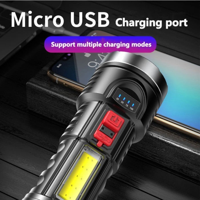 Senter L-822 OSL + COB LED (2in1) / Senter Penerangan Jarak Jauh Rechargeable Flashlight Torch Light Super Terang Lampu Lentera Pencahayaan Darurat Untuk Camping Hiking Piknik Memancing Penerang SOS Nyala Samping Tahan Air