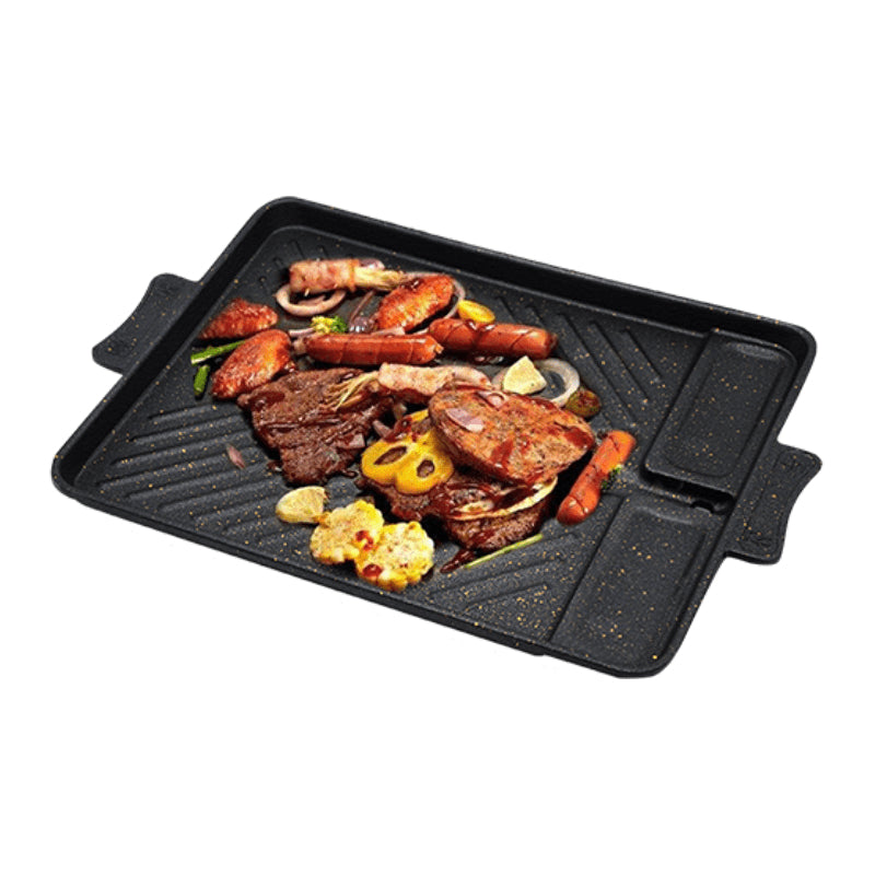 Panggangan BBQ Persegi Korean Grill Pan Plate / Wajan Tempat Pemanggang Daging Steak Beef Ikan Bakso Sosis Sate Jagung Anti Lengket / Alat Panggang Barbeque Untuk Berkemah Piknik Tahun Baruan Camping Anti Karat Serbaguna Peralatan Masak Multifungsi