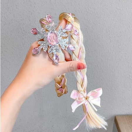 Bando Rambut Anak Perempuan Palsu / Hair Wig Style Rapunzel Frozen / Bandana Hiasan Kepala Anak Rambut Palsu Kepang Panjang Motif Lucu / Aksesoris Fashion Kostum Princess Elsa Bahan Tebal Anti Patah Acc Wanita Simple