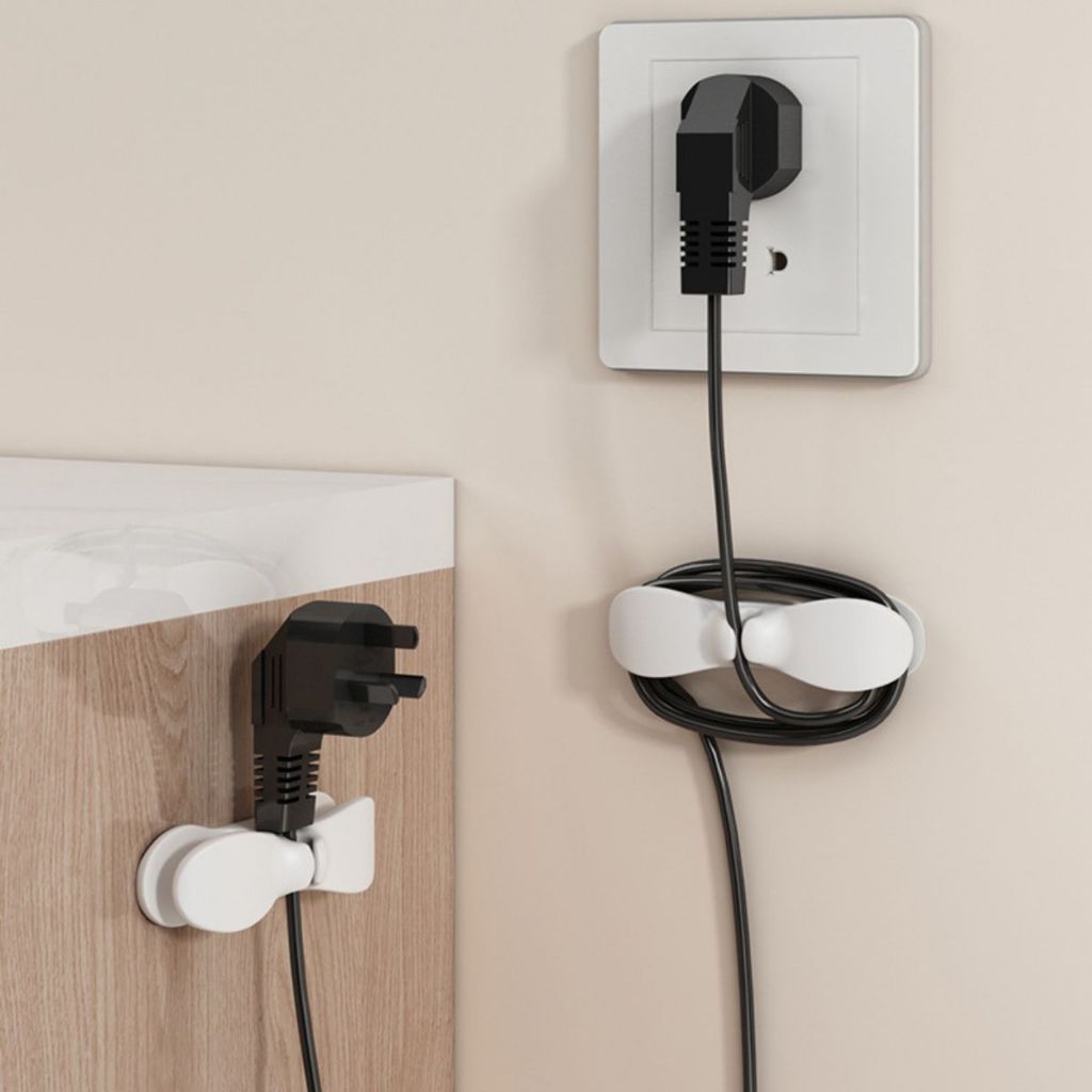 Holder Penggulung Kabel Tempel / Clip Cable Organizer / Perapi Gulung Penjepit Klip Colokan Listrik