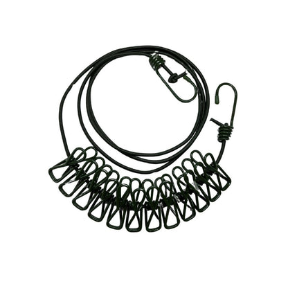 Tali Jemuran Elastis 12 Klip Jepitan / Gantungan Baju Kaos Kaki Pakaian Dalam Portable Retractable Clothesline With Clips Laundry Rope 12 Jepit Untuk Travelling Berkemah Praktis Super Kuat