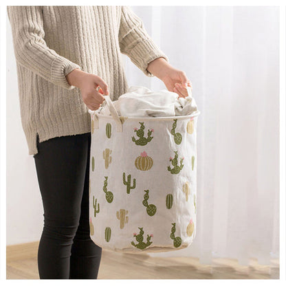 Keranjang Bulat Lipat Cucian Baju Kotor - Laundry Bag Canvas / Wadah Tempat Penyimpanan Pakaian Mainan Anak / Laundry Basket Foldable Storage Linen Box Kantong Serbaguna