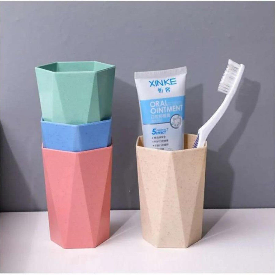 Gelas Jerami Gandum Bentuk Segi Enam / Hexagon Wheat Straw Glass - Tempat Sikat Gigi dan Kumur Mulut / Cangkir Plastik Tempat Odol Kuas Kosmetik Serbaguna