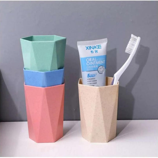 Gelas Jerami Gandum Bentuk Segi Enam / Hexagon Wheat Straw Glass - Tempat Sikat Gigi dan Kumur Mulut / Cangkir Plastik Tempat Odol Kuas Kosmetik Serbaguna