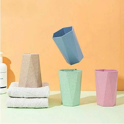 Gelas Jerami Gandum Bentuk Segi Enam / Hexagon Wheat Straw Glass - Tempat Sikat Gigi dan Kumur Mulut / Cangkir Plastik Tempat Odol Kuas Kosmetik Serbaguna