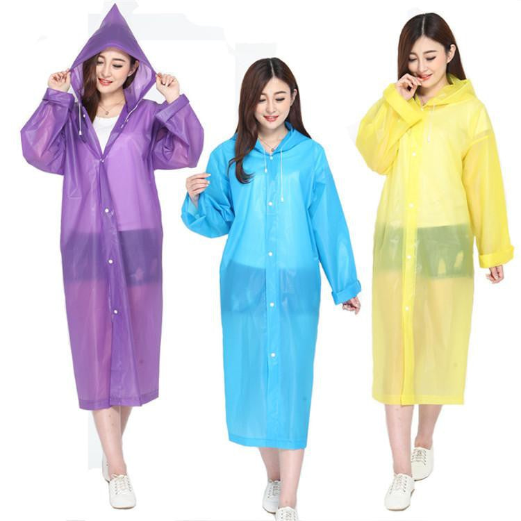 Jas Hujan Dewasa Model Poncho Waterproof Bahan EVA Tebal / Jas Hujan Mantel Korea + Hoodie Semi Transparan Anti Air / Jubah Terusan Musim Ujan Untuk Motor Anti Basah / Raincoat Lightweight Unisex Reusable Pria Wanita