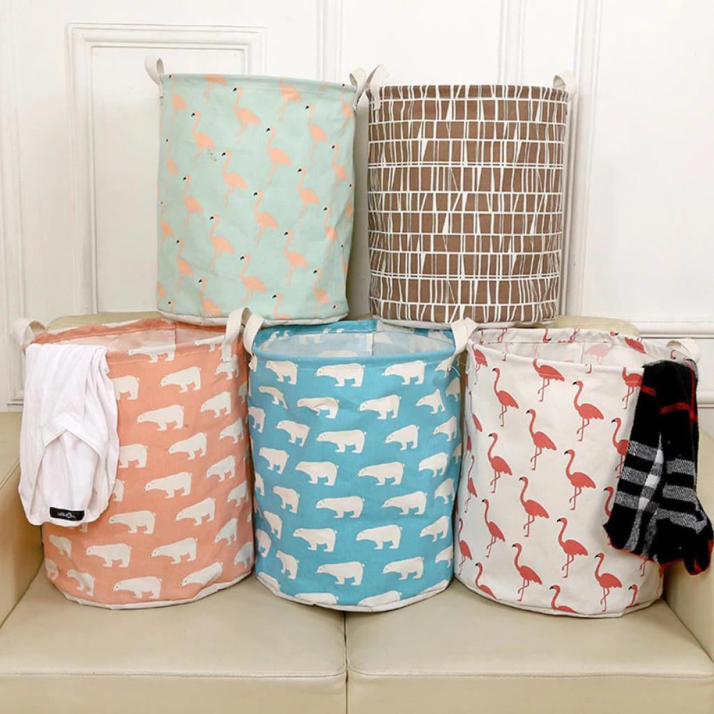 Keranjang Bulat Lipat Cucian Baju Kotor - Laundry Bag Canvas / Wadah Tempat Penyimpanan Pakaian Mainan Anak / Laundry Basket Foldable Storage Linen Box Kantong Serbaguna