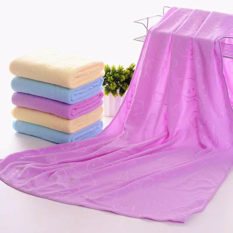 Handuk Mandi Ukuran 70x140Cm Motif Beruang / Quick Drying Bath Towel Karakter / Handuk Pantai Microfiber Embossed Bear Lembut Cepat Kering Bayi Anak Dewasa Warna Pastel