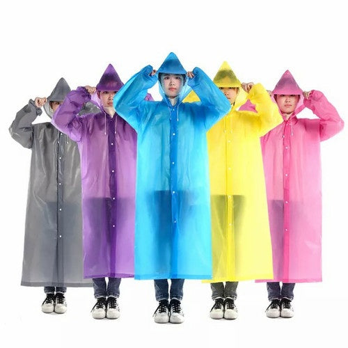 Jas Hujan Dewasa Model Poncho Waterproof Bahan EVA Tebal / Jas Hujan Mantel Korea + Hoodie Semi Transparan Anti Air / Jubah Terusan Musim Ujan Untuk Motor Anti Basah / Raincoat Lightweight Unisex Reusable Pria Wanita