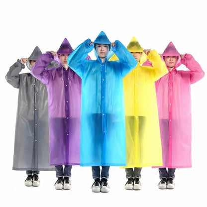 Jas Hujan Dewasa Model Poncho Waterproof Bahan EVA Tebal / Jas Hujan Mantel Korea + Hoodie Semi Transparan Anti Air / Jubah Terusan Musim Ujan Untuk Motor Anti Basah / Raincoat Lightweight Unisex Reusable Pria Wanita