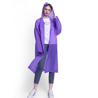 Jas Hujan Dewasa Model Poncho Waterproof Bahan EVA Tebal / Jas Hujan Mantel Korea + Hoodie Semi Transparan Anti Air / Jubah Terusan Musim Ujan Untuk Motor Anti Basah / Raincoat Lightweight Unisex Reusable Pria Wanita