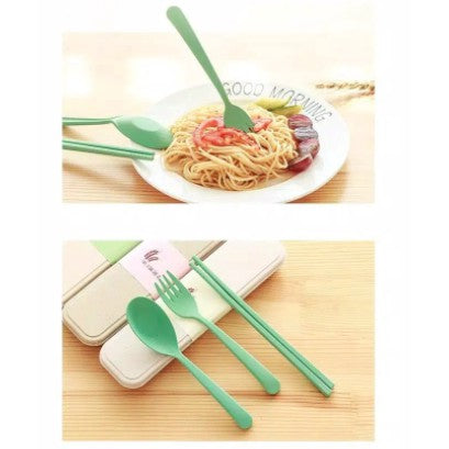 Alat Makan Sendok Sumpit Garpu Alat Makan Box Korea Travelling Set 3IN1 Bahan Plastik