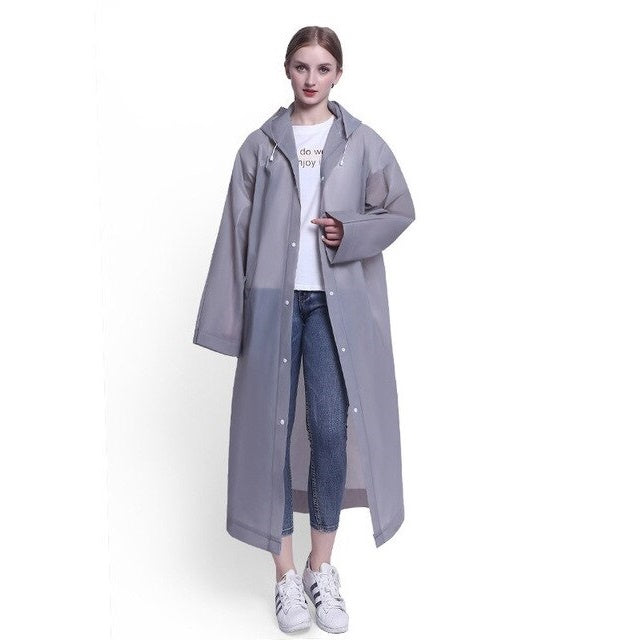 Jas Hujan Dewasa Model Poncho Waterproof Bahan EVA Tebal / Jas Hujan Mantel Korea + Hoodie Semi Transparan Anti Air / Jubah Terusan Musim Ujan Untuk Motor Anti Basah / Raincoat Lightweight Unisex Reusable Pria Wanita