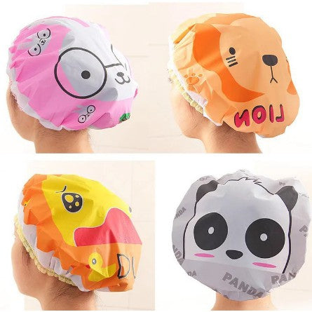 Shower Cap Karakter Topi Penutup Cover Kepala Pelindung Rambut Waterproof Anti Air Basah Unik Lucu