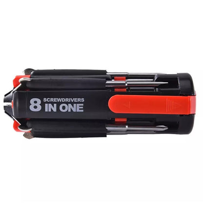Obeng Senter LED 8in1 Lampu Flashlight Magnet Sekrup Besar Kecil Baja ABS Mini Multifungsi