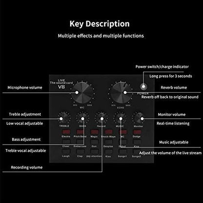 SoundCard V8 Recording dan Broadcasting Sound Effect Singing Streaming Live Karaoke - Alat Sound card Audio Mixer External Microphone Headset Bluetooth Efek Suara Jenis Elektonik Artifisial Wireless