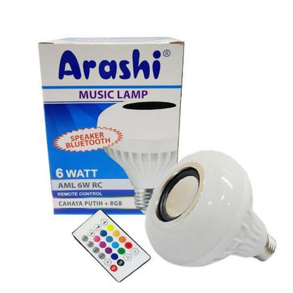 Speaker Bluetooth Bohlam ARASHI AML 6W RC Lampu LED Putih Disco RGB Remote Control Music Lamp Unik