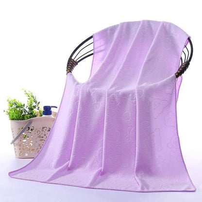Handuk Mandi Ukuran 70x140Cm Motif Beruang / Quick Drying Bath Towel Karakter / Handuk Pantai Microfiber Embossed Bear Lembut Cepat Kering Bayi Anak Dewasa Warna Pastel