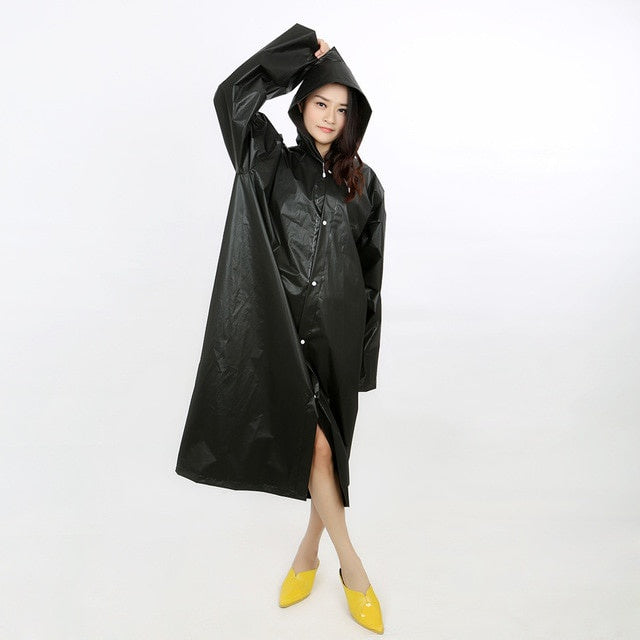 Jas Hujan Dewasa Model Poncho Waterproof Bahan EVA Tebal / Jas Hujan Mantel Korea + Hoodie Semi Transparan Anti Air / Jubah Terusan Musim Ujan Untuk Motor Anti Basah / Raincoat Lightweight Unisex Reusable Pria Wanita