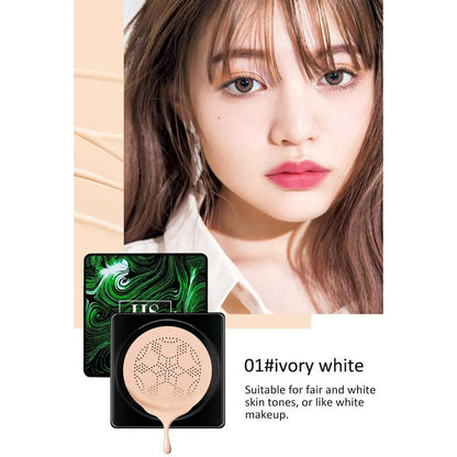 BB Cream Alas Bedak Air Cushion Waterproof Dengan Spons Bentuk Kepala Jamur Cream Penyamar Noda Hitam Jerawat Krim Foundation With Mushroom Sponge Coverage Spons Rata Halus Puff Jamur
