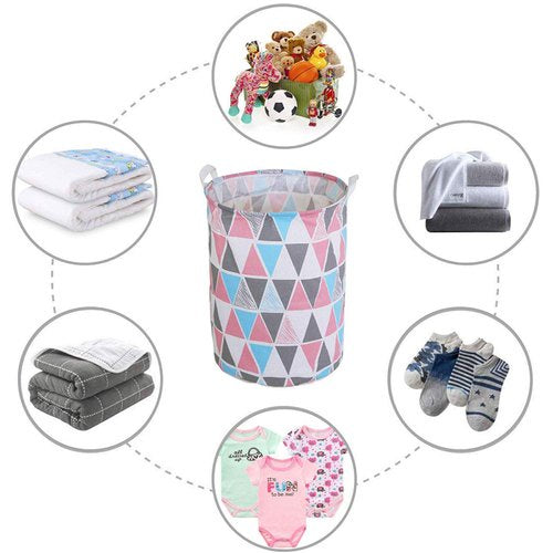Keranjang Bulat Lipat Cucian Baju Kotor - Laundry Bag Canvas / Wadah Tempat Penyimpanan Pakaian Mainan Anak / Laundry Basket Foldable Storage Linen Box Kantong Serbaguna