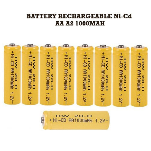 Baterai Rechargeable AA Ni-Cd Isi Ulang A2 1000Mah Battery Batre bisa Cas kembali mainan mouse lampu