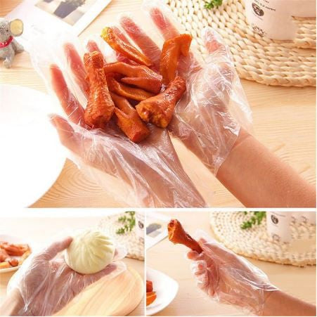 Sarung Tangan Plastik Isi 100Pcs Disposable Plastic Gloves Sekali Pakai Bening Polos Transparent