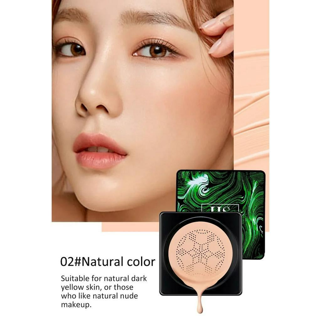 BB Cream Alas Bedak Air Cushion Waterproof Dengan Spons Bentuk Kepala Jamur Cream Penyamar Noda Hitam Jerawat Krim Foundation With Mushroom Sponge Coverage Spons Rata Halus Puff Jamur