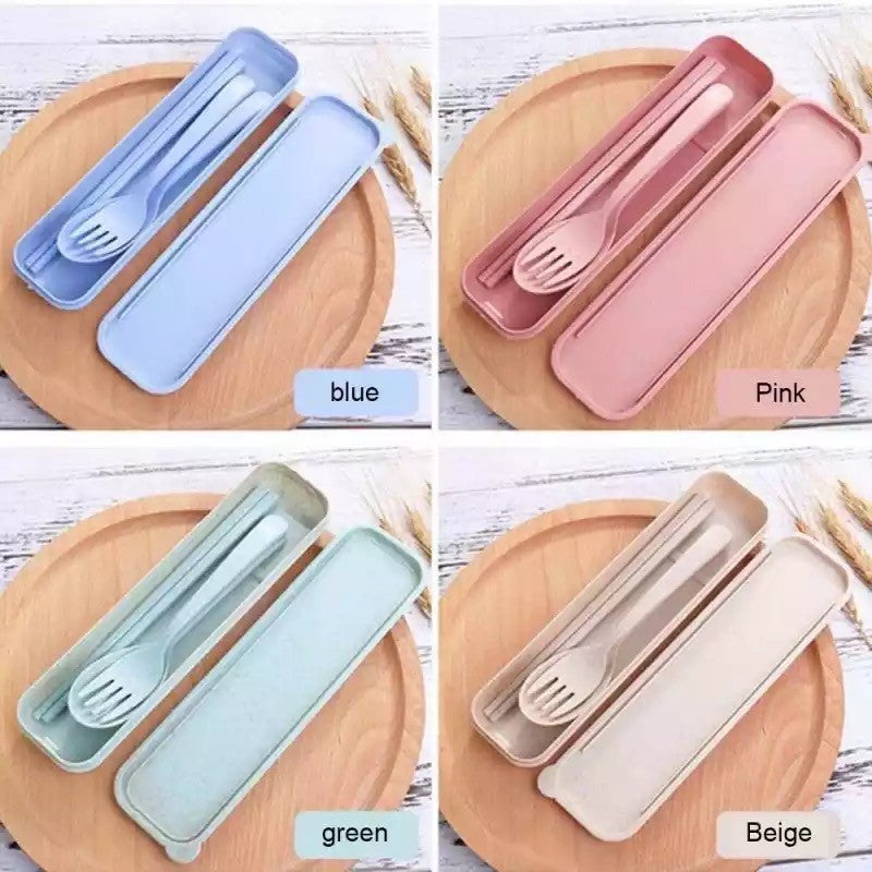 Alat Makan Sendok Sumpit Garpu Alat Makan Box Korea Travelling Set 3IN1 Bahan Plastik