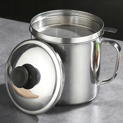 Wadah Saringan Minyak 1 Liter Stainless Steel  / Oil Pot Filter Anti Karat / Gelas Penyaring Ampas Sisa Minyak Jelantah 1000 ML Anti Tumpah
