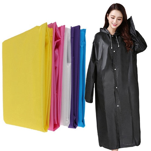 Jas Hujan Dewasa Model Poncho Waterproof Bahan EVA Tebal / Jas Hujan Mantel Korea + Hoodie Semi Transparan Anti Air / Jubah Terusan Musim Ujan Untuk Motor Anti Basah / Raincoat Lightweight Unisex Reusable Pria Wanita