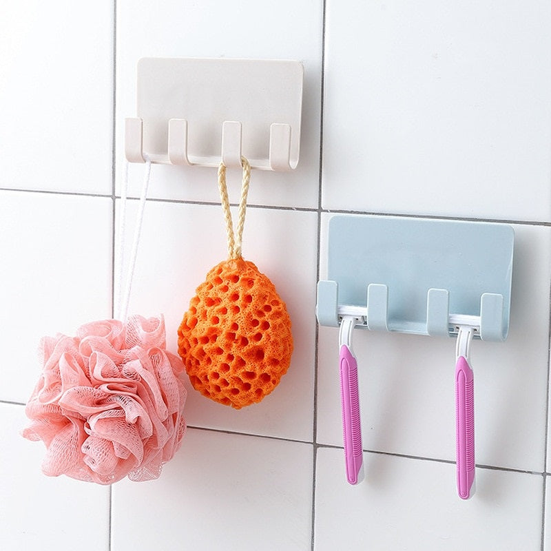 Gantungan Tempel Dinding 4 Kait / Bracket Holder Tempat Hp Remote TV AC / Tempat Gantung Kunci Baju Hook Dudukan Multifungsi Serbaguna Mofanaccessories Mofan Accessories