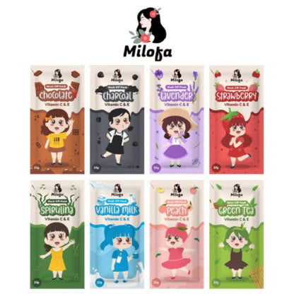 Masker Bubuk Wajah Organik MILOFA 10Gr Original BPOM Face Mask Powder Vitamin C & E Mencerahkan dan Melembabkan Kulit Wajah , Mengatasi Jerawat Komedo Minyak Antioksidan dan Kolagen 100% Bahan Alami Tanpa Pengawet Kimia Charcoal Greentea Sachet