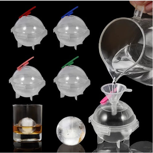Cetakan Es Batu Model Bulat Isi 6Pcs + Corong / Alat Cetak 5Cm Puding Jelly Cokelat Gelatin / Ice Cube Mold Bentuk Bola Cristal / Round Ball Ice Maker Kristal Baki Bar Pesta Unik Lucu
