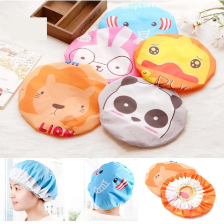 Shower Cap Karakter Topi Penutup Cover Kepala Pelindung Rambut Waterproof Anti Air Basah Unik Lucu