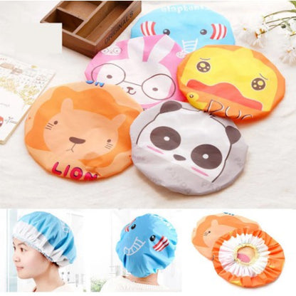 Shower Cap Karakter Topi Penutup Cover Kepala Pelindung Rambut Waterproof Anti Air Basah Unik Lucu