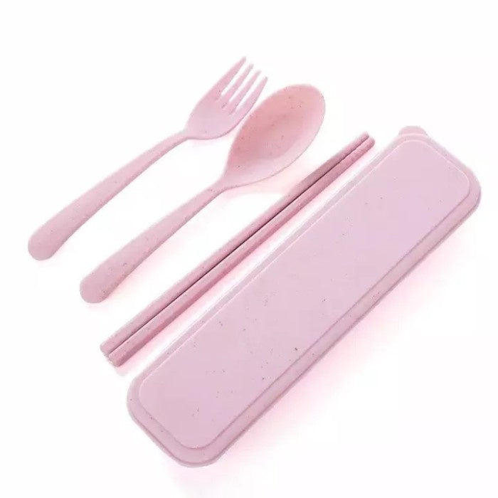 Alat Makan Sendok Sumpit Garpu Alat Makan Box Korea Travelling Set 3IN1 Bahan Plastik