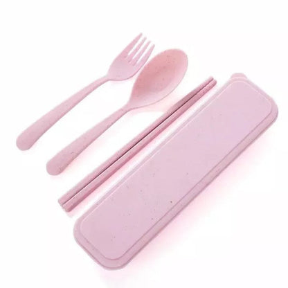 Alat Makan Sendok Sumpit Garpu Alat Makan Box Korea Travelling Set 3IN1 Bahan Plastik