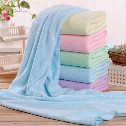 Handuk Mandi Ukuran 70x140Cm Motif Beruang / Quick Drying Bath Towel Karakter / Handuk Pantai Microfiber Embossed Bear Lembut Cepat Kering Bayi Anak Dewasa Warna Pastel