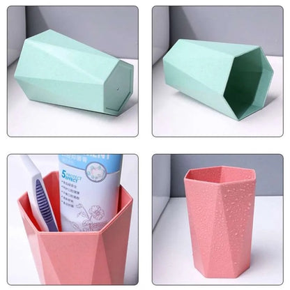 Gelas Jerami Gandum Bentuk Segi Enam / Hexagon Wheat Straw Glass - Tempat Sikat Gigi dan Kumur Mulut / Cangkir Plastik Tempat Odol Kuas Kosmetik Serbaguna