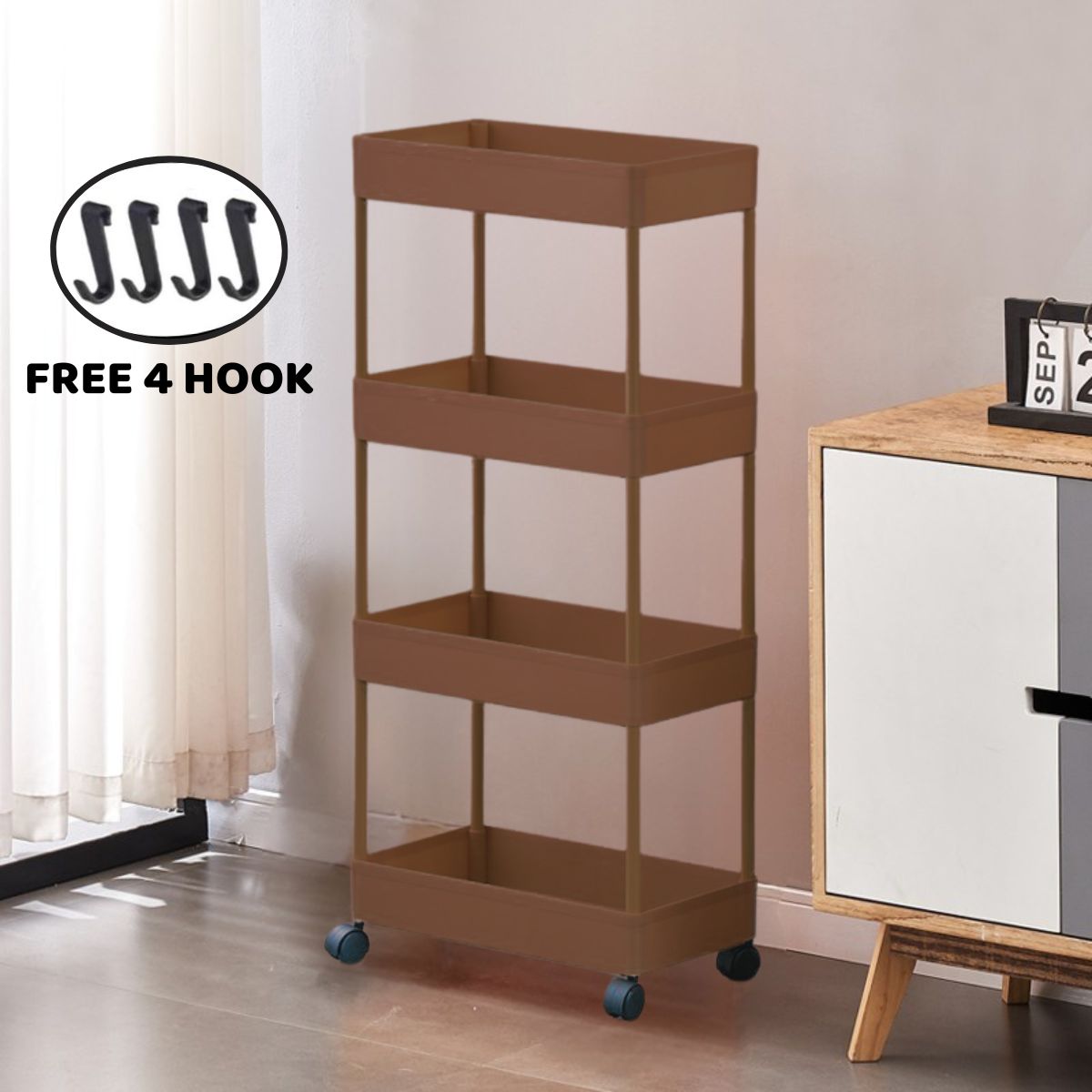Rak Yeye Serbaguna 4 Susun Dengan Roda 360° / Tempat Penyimpanan Peralatan Dapur Kamar Mandi Ruang Tamu 4 Tingkat Serbaguna / Storage Rack Minimalis Trolly Jalan Mini Wadah Makanan Snack Organizer Multifungsi Berkualitas Termurah