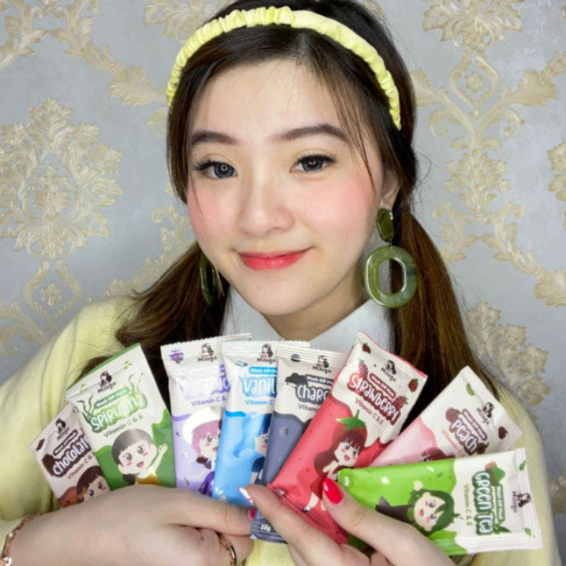 Masker Bubuk Wajah Organik MILOFA 10Gr Original BPOM Face Mask Powder Vitamin C & E Mencerahkan dan Melembabkan Kulit Wajah , Mengatasi Jerawat Komedo Minyak Antioksidan dan Kolagen 100% Bahan Alami Tanpa Pengawet Kimia Charcoal Greentea Sachet