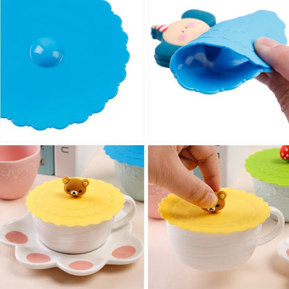 Tutup Gelas Silikon Karakter / Cover Penutup Cangkir Mug Karet Silicone Kedap Udara Anti Debu Lucu Unik Tutup Tahan Panas Dingin Murah