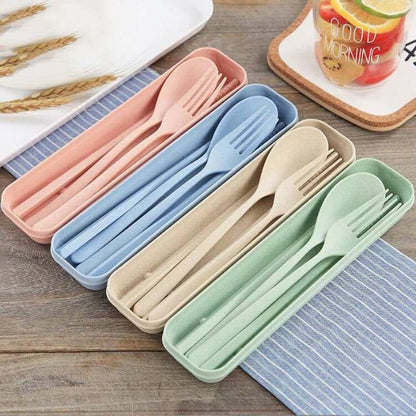 Alat Makan Sendok Sumpit Garpu Alat Makan Box Korea Travelling Set 3IN1 Bahan Plastik