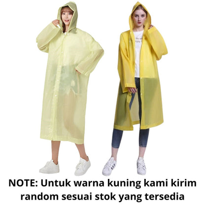 Jas Hujan Dewasa Model Poncho Waterproof Bahan EVA Tebal / Jas Hujan Mantel Korea + Hoodie Semi Transparan Anti Air / Jubah Terusan Musim Ujan Untuk Motor Anti Basah / Raincoat Lightweight Unisex Reusable Pria Wanita