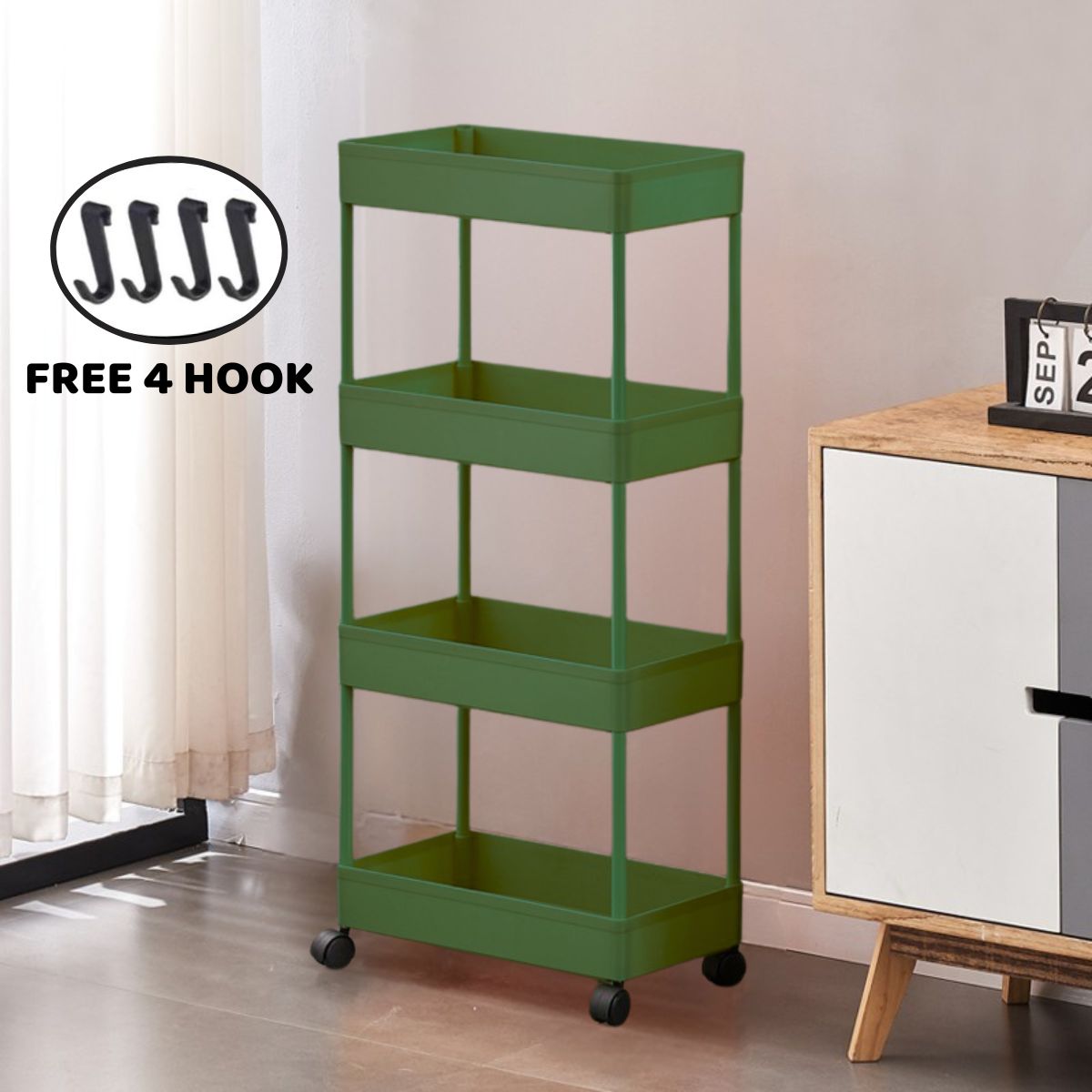Rak Yeye Serbaguna 4 Susun Dengan Roda 360° / Tempat Penyimpanan Peralatan Dapur Kamar Mandi Ruang Tamu 4 Tingkat Serbaguna / Storage Rack Minimalis Trolly Jalan Mini Wadah Makanan Snack Organizer Multifungsi Berkualitas Termurah