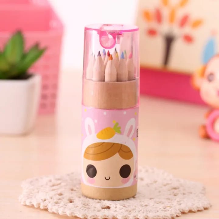Pensil Warna 12in1 + Serutan Karakter Kemasan Tabung / Color Pencils Set 12 Warna Alat Menggambar Dan Mewarnai Pencil Colours Coloring Gambar Hadiah Kado Ulang Tahun Anak Unik Lucu Souvenir Goody Bag