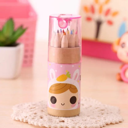 Pensil Warna 12in1 + Serutan Karakter Kemasan Tabung / Color Pencils Set 12 Warna Alat Menggambar Dan Mewarnai Pencil Colours Coloring Gambar Hadiah Kado Ulang Tahun Anak Unik Lucu Souvenir Goody Bag