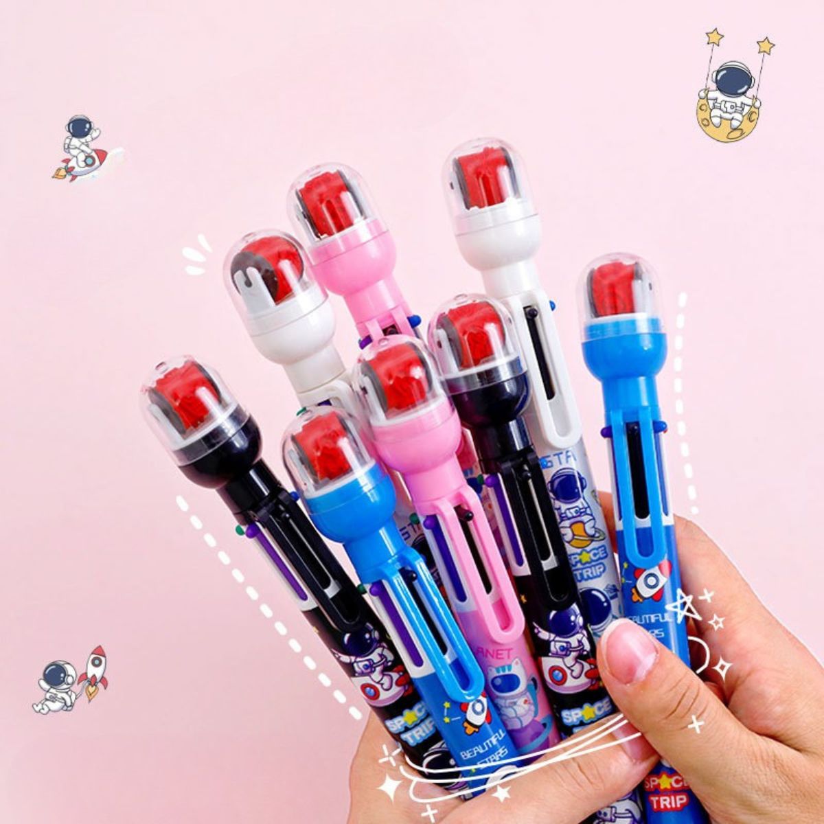 Pulpen 4 Warna Pendek + Roller Stamp / Pen 5in1 Multicolor / Pulpen Mekanik Bergambar Lucu / Ballpoint Perlengkapan Menulis Warna-Warni Pena 0.5mm / Bolpen Karakter Bentuk Lucu / Peralatan Anak Sekolah Kantor Praktis